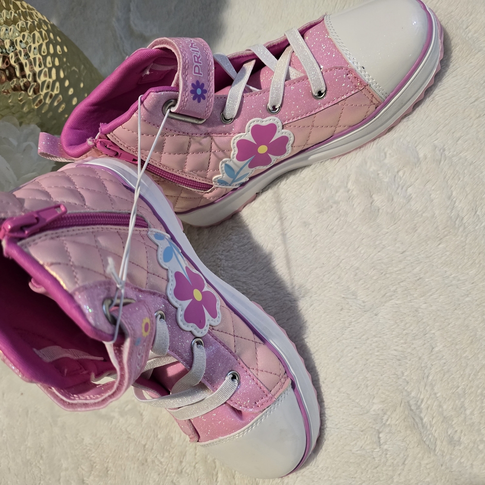 Pink Kids High-Top Sneakers with Floral Design